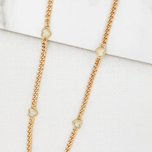 Gold Curb Chain Necklace with 3 Green Hearts