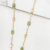 Long Gold & Green Glass Faceted Beads Necklace