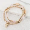 Layered Gold & Pink Bead Bracelet with Ball Charm