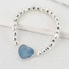 Silver Beaded Bracelet with Blue Semi Precious Heart