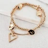 Layered Gold Stretch Bracelet with Open Heart Charm