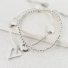 Layered Silver Stretch Bracelet with Open Heart Charm