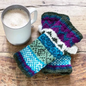 Woollen Fairisle Handwarmer Gloves Purple