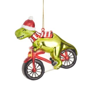 Dinosaur On A Bicycle Shaped Bauble