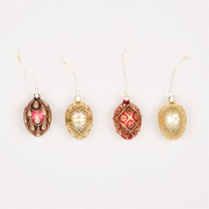 Red & Gold Heirloom Oval Baubles Set Of 4