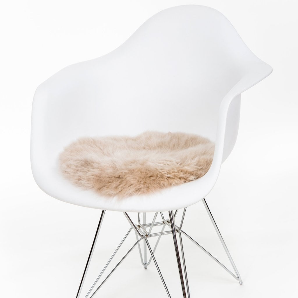 Silky Sheepskin Round Seat Pad in Dark Linen - Collective Home Store